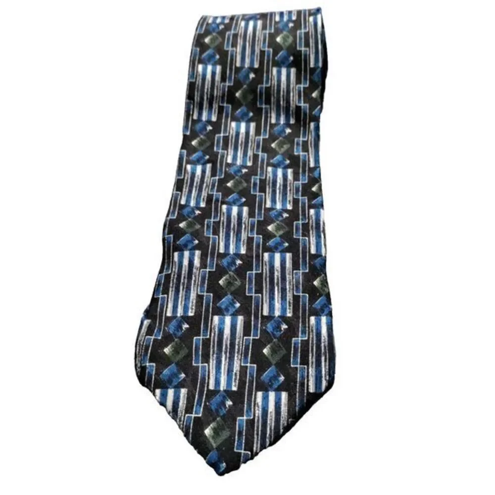 PETER‎ THOMAS Men Necktie100% Silk USA Designer Geometric Black/Blue Suit Tie
